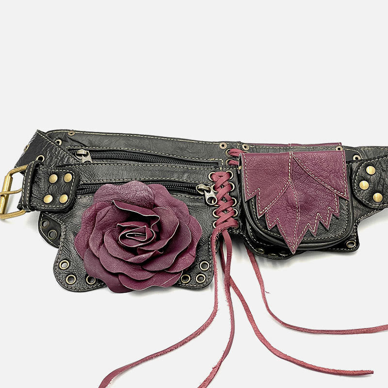 Rose Waist Bag For Ladies Outdoor Leather Belt Bag