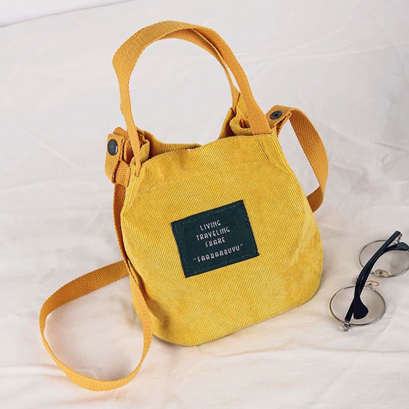 Top-Handle Bag for Women Retro Literary Corduroy Canvas Handbag