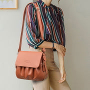 Leisure Crossbody Bag For Women Pleated Style Lightweight Leather Bag