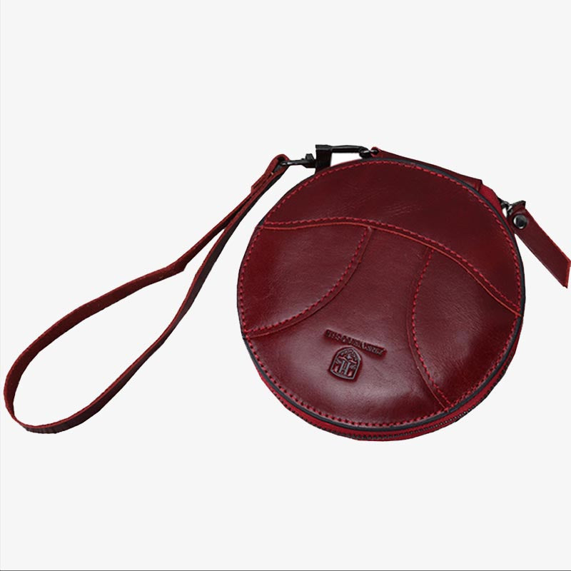 Round Coin Purse Retro Cute Leather Wallet Wrist Bag