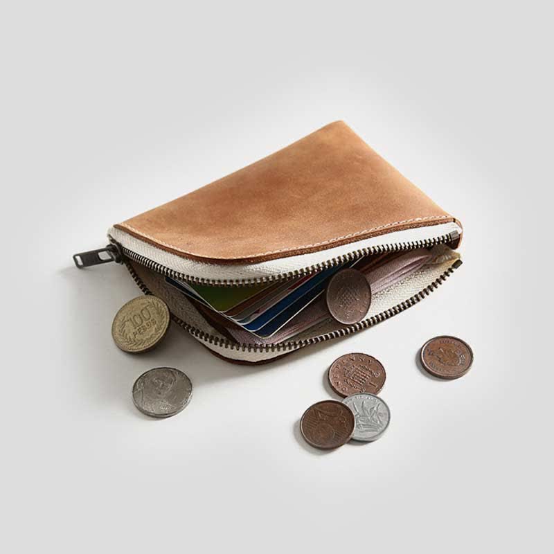 Retro Genuine Leather Coin Purse Slim Zip Change Pouch Wallet