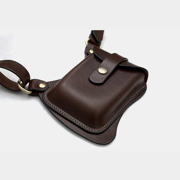 Leather Shoulder Holster Double Pocket Shoulder Strap Vest Pouch Bag