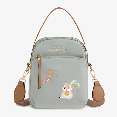 Squirrel Embroidery Oxford Phone Bag For Women Lightweight Crossbody Bag