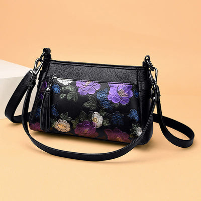 Blooming Floral Crossbody Bag For Women Dragonfly Print Tassel Purse