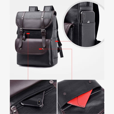 Leather Laptop Backpack for Men Large Capacity College Travel Office Daypack