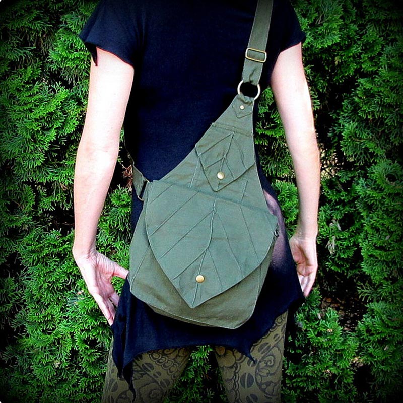 Leaf Shape One Shoulder Backpack Bookbag Canvas Crossbody Bag Messenger Purse