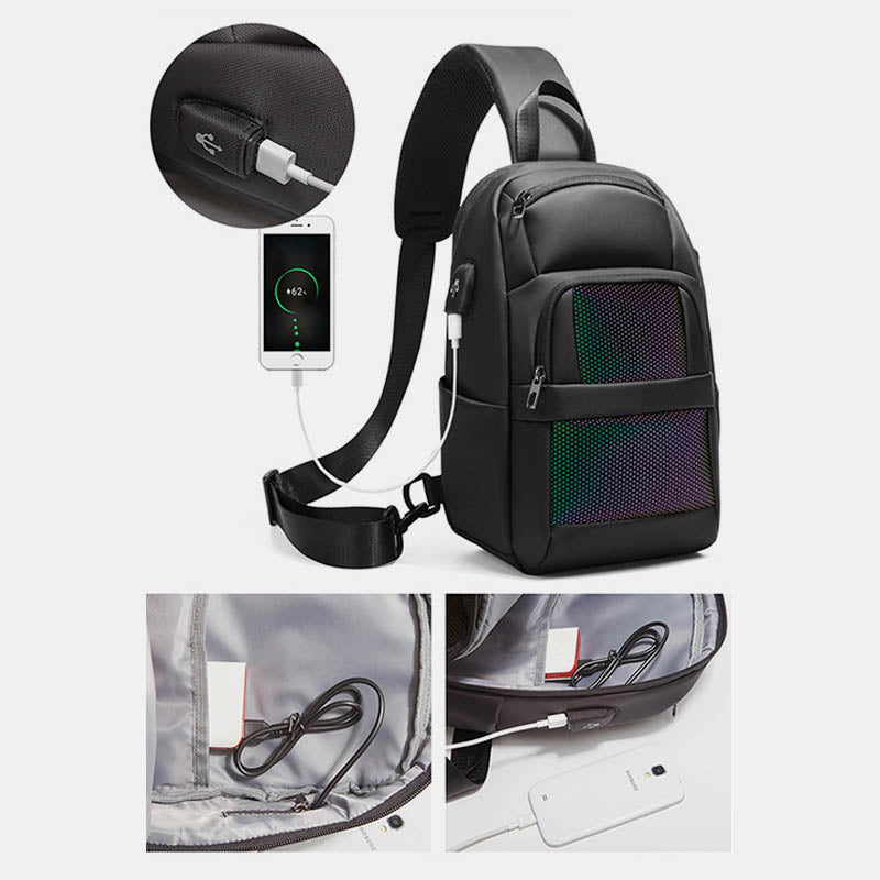 Anti-theft Reflective Sling Bag Men One-Shoulder Backpack with USB Charging Port