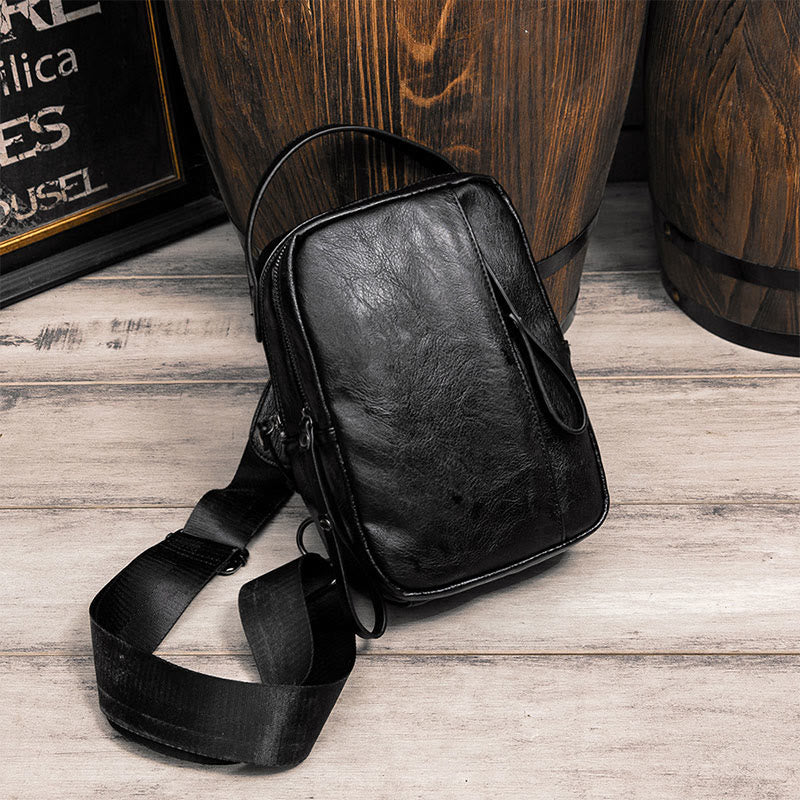 Sling Bag For Men Leisure Sports Leather Crossbody Bag