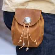 Genuine Leather Drawstring Pouch Purse Fanny Pack Portable Wallet Belt Pouch