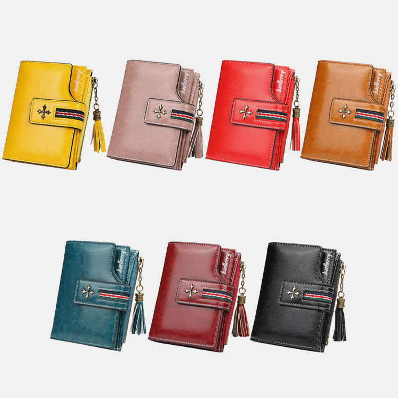 Short Bifold Wallet Retro Multi Slot Women Leather Purse