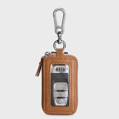 Retro Oil Wax Leather Car Key Chain Multi-function Storage Bag