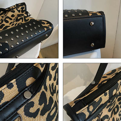 Leopard Print Tote For Women Commuter Rivet Durable Crossbody Bag