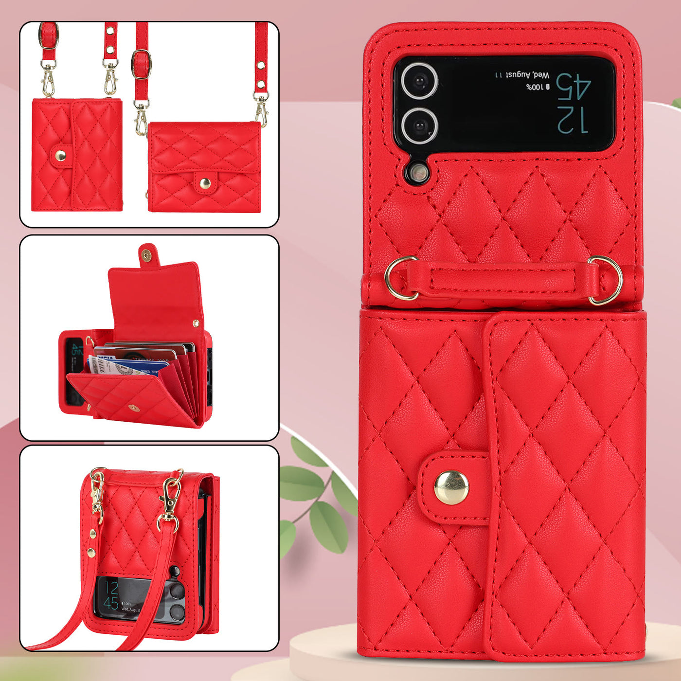 Phone Case For Daily Use Folded Diamond Pattern Crossbody Case