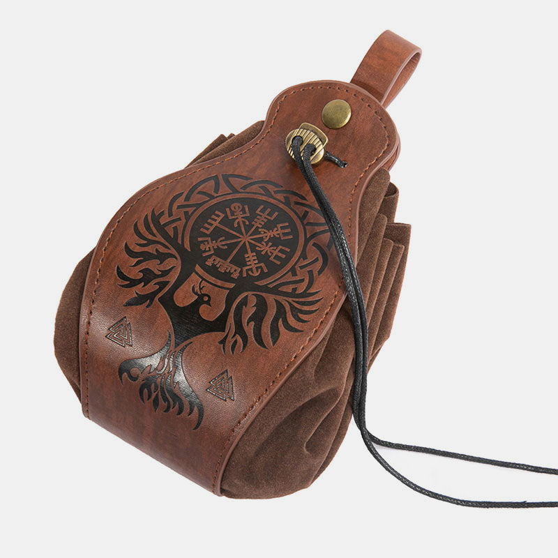 Leather Pouch Holster Portable Drawstring Purse LARP Renaissance Waist Bag