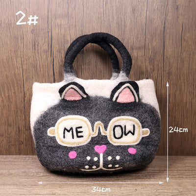 Handmade Funny Cat Wool Felt Handbag Cute Tote Hobo Bags