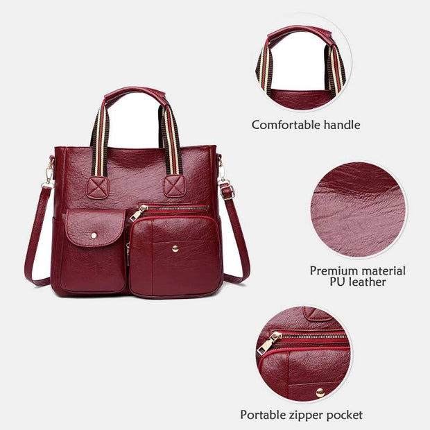 Multi-pocket Tote Bag for Women PU Leather Shoulder Bag Crossbody Handbag
