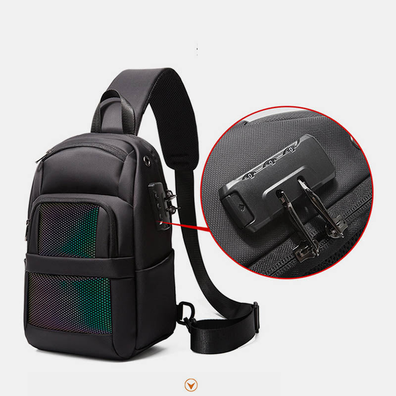 Anti-theft Reflective Sling Bag Men One-Shoulder Backpack with USB Charging Port