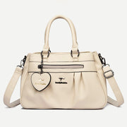 Triple Compartment Handbag Top-Handle Satchel Fashion Leather Purse with Crossbody Strap