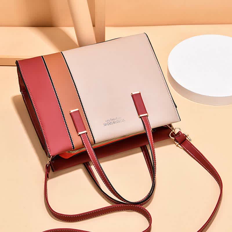 Women Top Handle Bag Fashion Leather Crossbody Colorblock Ladies Handbag Satchel