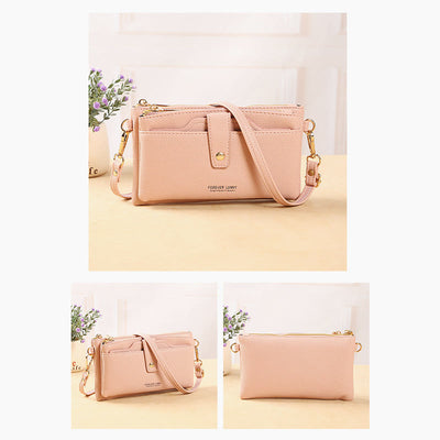 Double Compartment Phone Bag For Women Multifunctional Leather Crossbody Bag