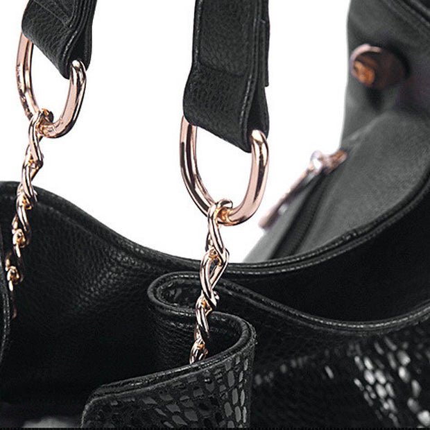 Glossy Snakeskin Grain Tote For Women Genuine Leather Handbag