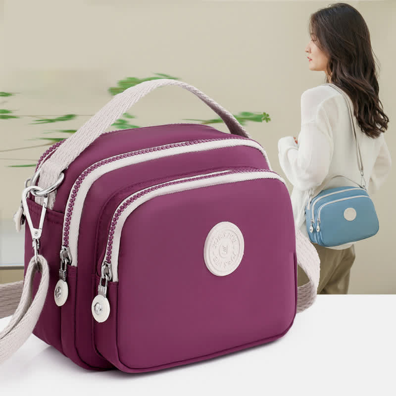 Triple Zip Small Handbag for Women Lightweight Waterproof Crossbody Shoulder Bag