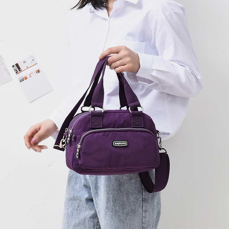 Handbag for Women Purple Nylon Lightweight Shopping Zipper Crossbody Bag