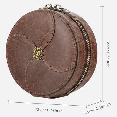 Round Coin Purse For Women Travel Genuine Leather Storage Bag