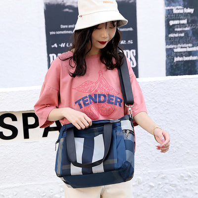 Tote Bag For Women Plaid Pattern Nylon Shoulder Bag