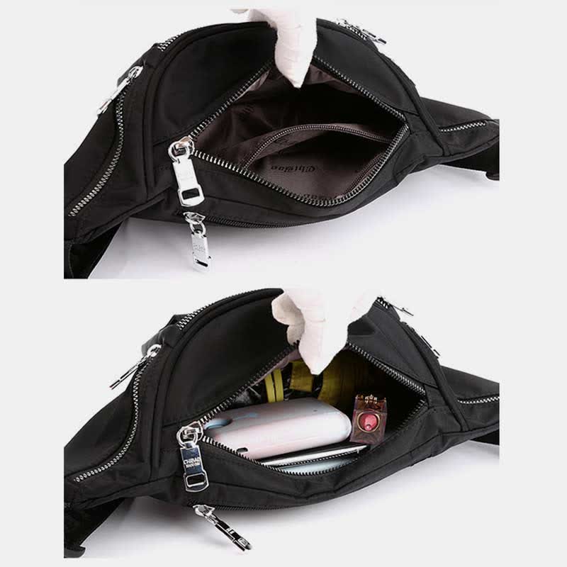 Multi-Pocket Nylon Waist Bag Lightweight Multi-Carry Chest Bag Waist Pack