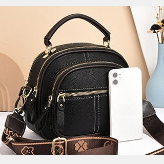 Double Compartment Round Handbag For Women Dating Leather Crossbody Purse