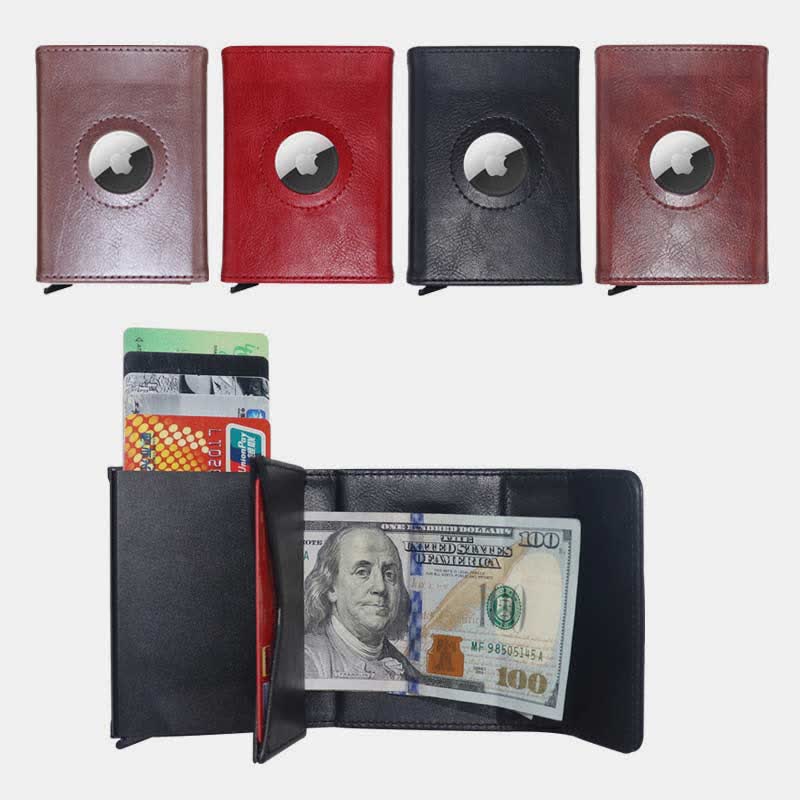 Minimalist Pop Up Cards Leather Wallet RFID Blocking Airtag Card Case