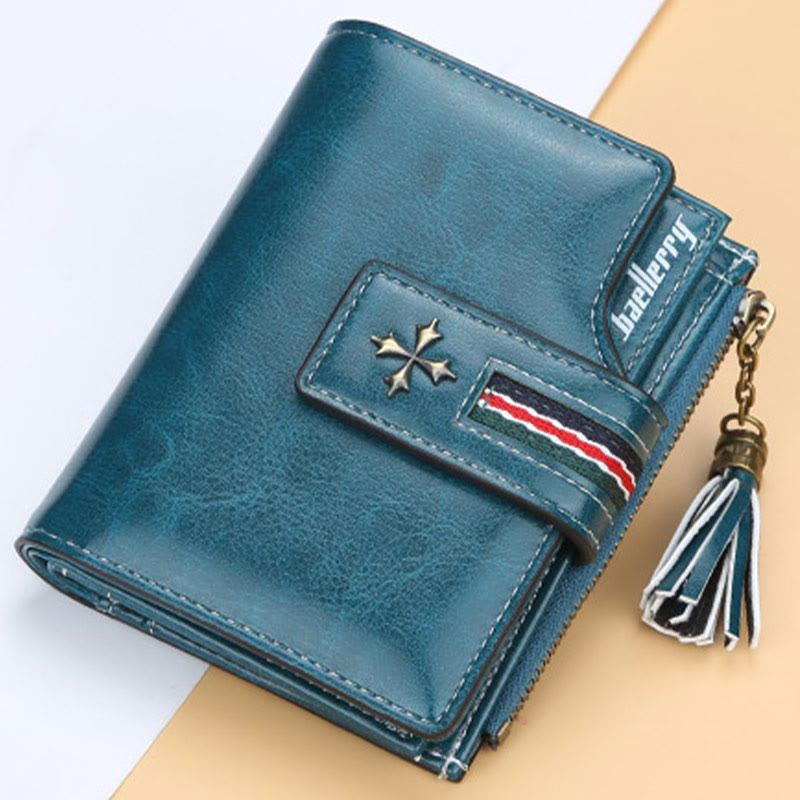 Short Bifold Wallet Retro Multi Slot Women Leather Purse