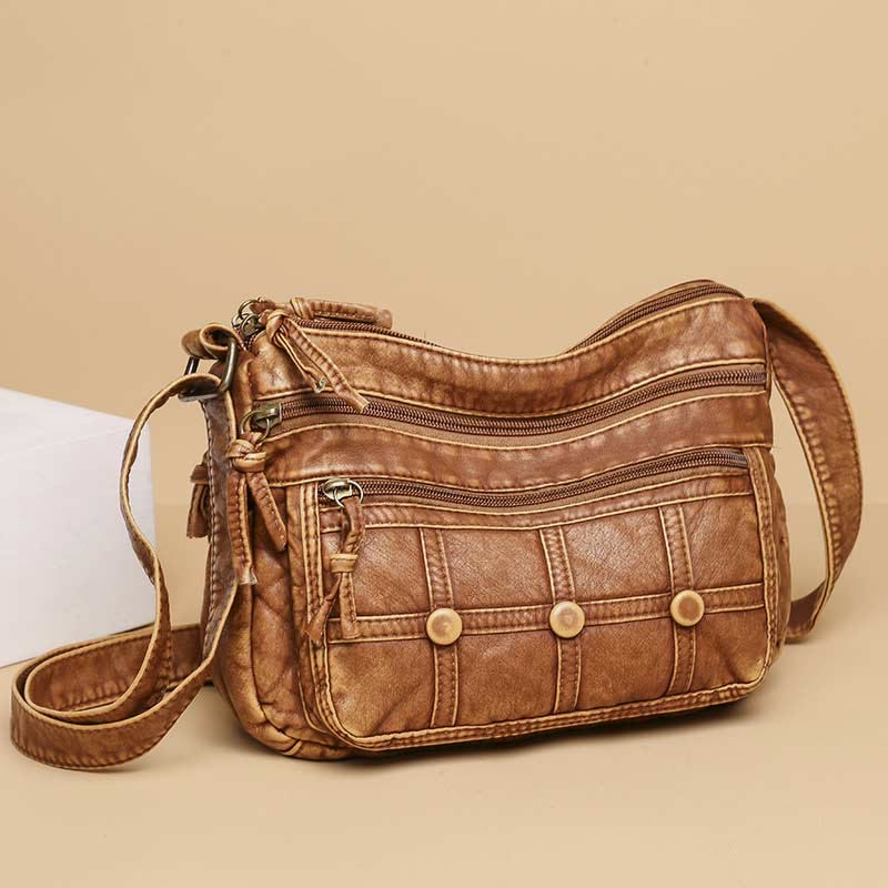 Crossbody Bag for Women Brown Rivet Leather Daily Shoulder Bag