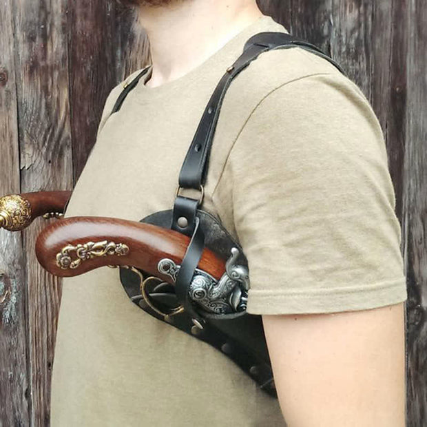 Retro Medieval Leather Shoulder Holster Adjustable Underarm Double Shoulder Bag