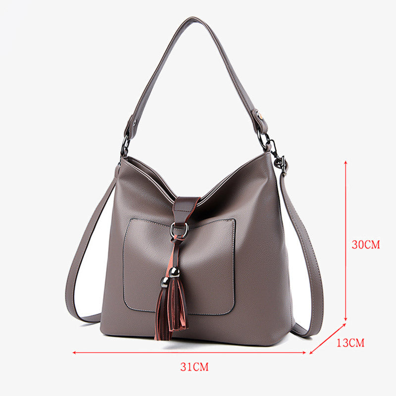 Tassel Tote Elegant Solid Color Leather Purse For Commuter