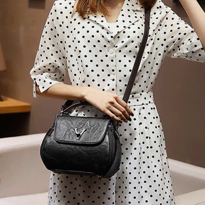 Retro Genuine Leather Women Handbag Top Handle Satchel Small Crossbody Bag