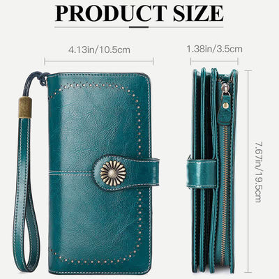 Women RFID Blocking Leather Wallet Multi-slot Credit Card Holder Clutch