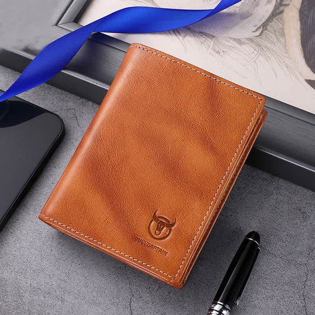 Men's Trifold Genuine Leather Wallet Includes Id Window Credit Card Holder