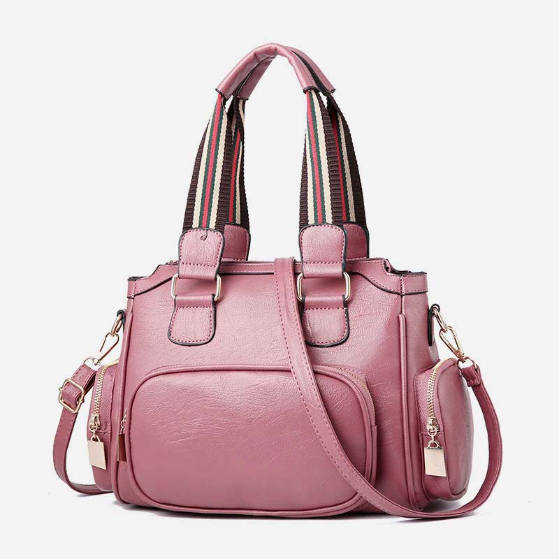 Women's Textured Leather Top-Handle Fashion Satchel Handbag with Crossbody Strap