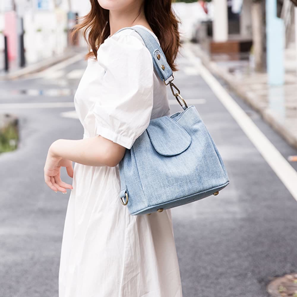 Denim Underarm Bucket Bag For Women Large Top Handle Bag