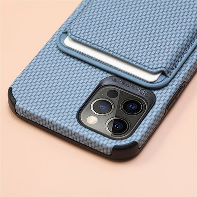 Magnetic Phone Wallet for iPhone Fiber Texture Phone Case with Magnetic Card Holder