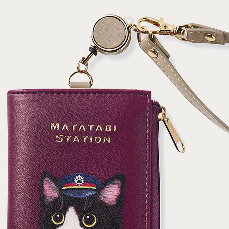 Cute Card Holder For Daily Use Cat Printing Small Purse