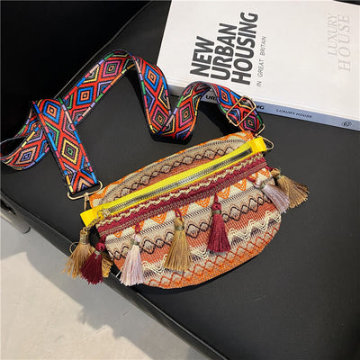 Folk Custom Sling Bag Women Tassel Crossbody Chest Bag