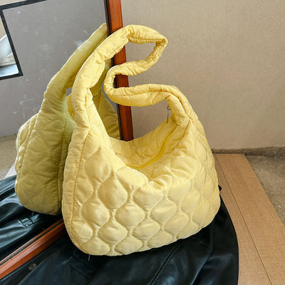 Down Nylon Tote For Winter Solid Color Diamond Crossbody Bag