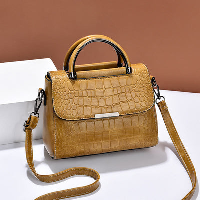 Crocodile Print Vegan Leather Purse For Women Classic Solid Handbag