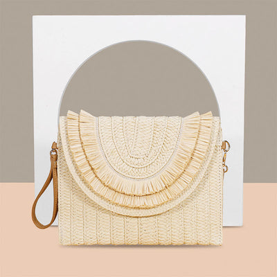 Tassel Beach Clutch for Women Raffia Woven Envelop Bag with Shoulder Strap