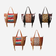Large Capacity Tassle Handbag Leopard Print PU Tote For Women
