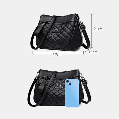 3 Layer Quilted Faux Leather Crossbody Bag Purse For Women