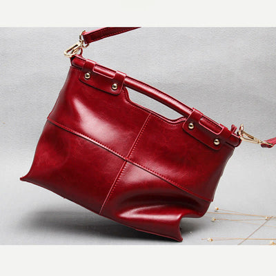 Top-Handle Bag For Women Riveted Cowhide Leather Crossbody Tote Bag